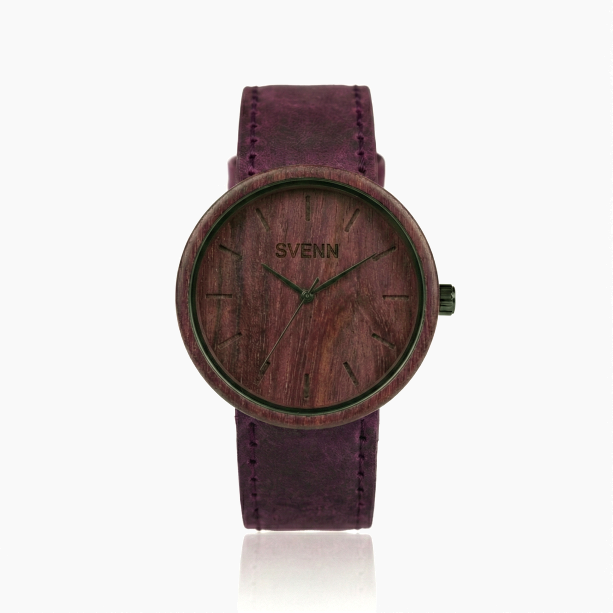 SVENN Terra Purple morgül ağacı (purpleheart) el yapımı ahşap kol saati ve mor deri kordon