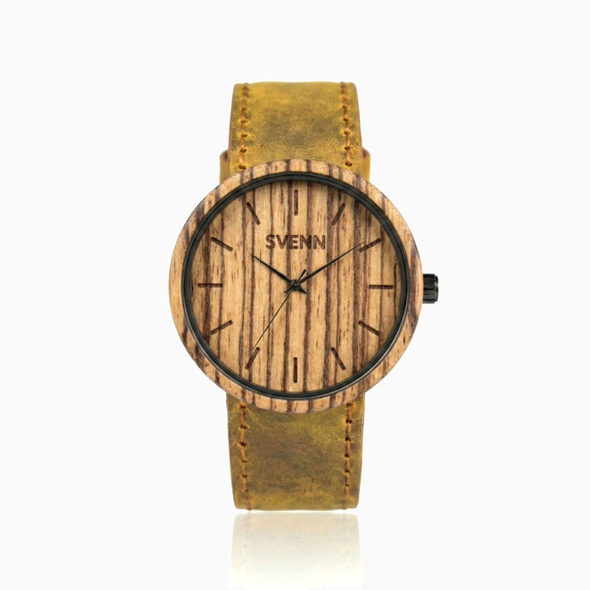 Zebra ağacının doğal dokusunu yansıtan Aura Curry kadın ahşap kol saati.