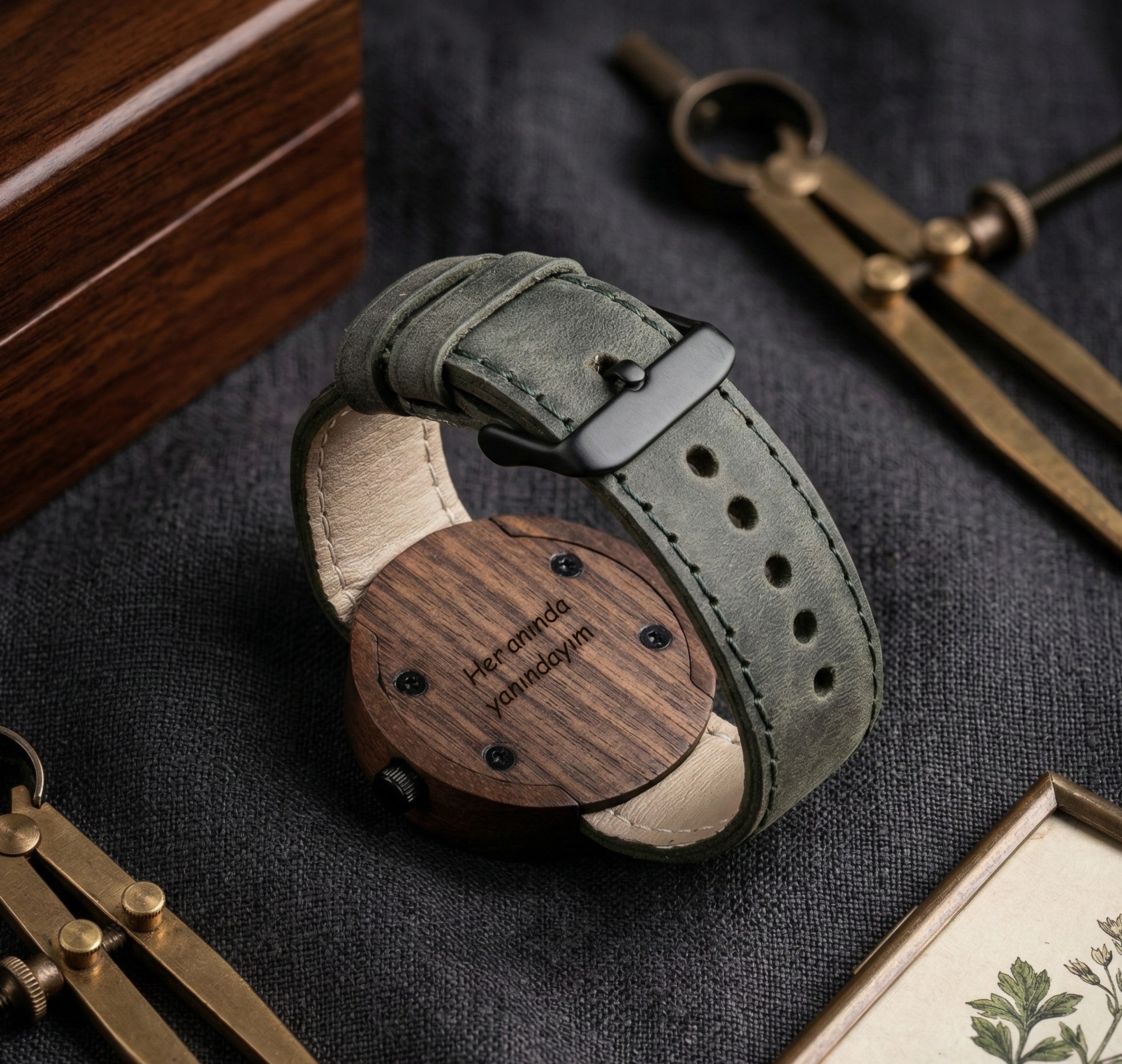 Anlamlı erkek hediyesi olarak arka kapağına lazer kazıma tekniğiyle özel mesaj yazılabilen kişiselleştirme opsiyonlu Svenn ahşap saat.