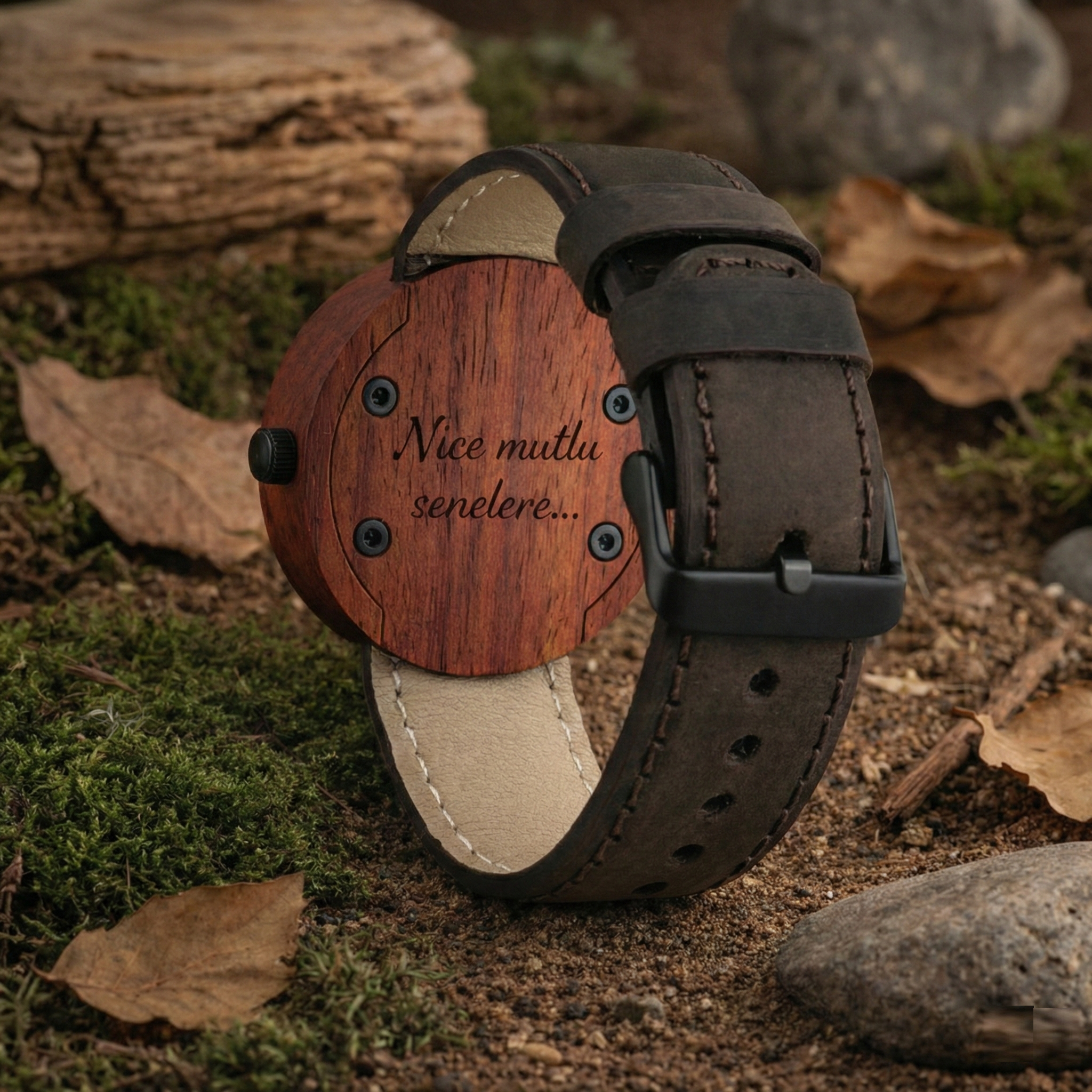 Sevgiliye manevi değeri yüksek ahşap saat hediyesi arayanlar için Terra Darkbrown modeli.