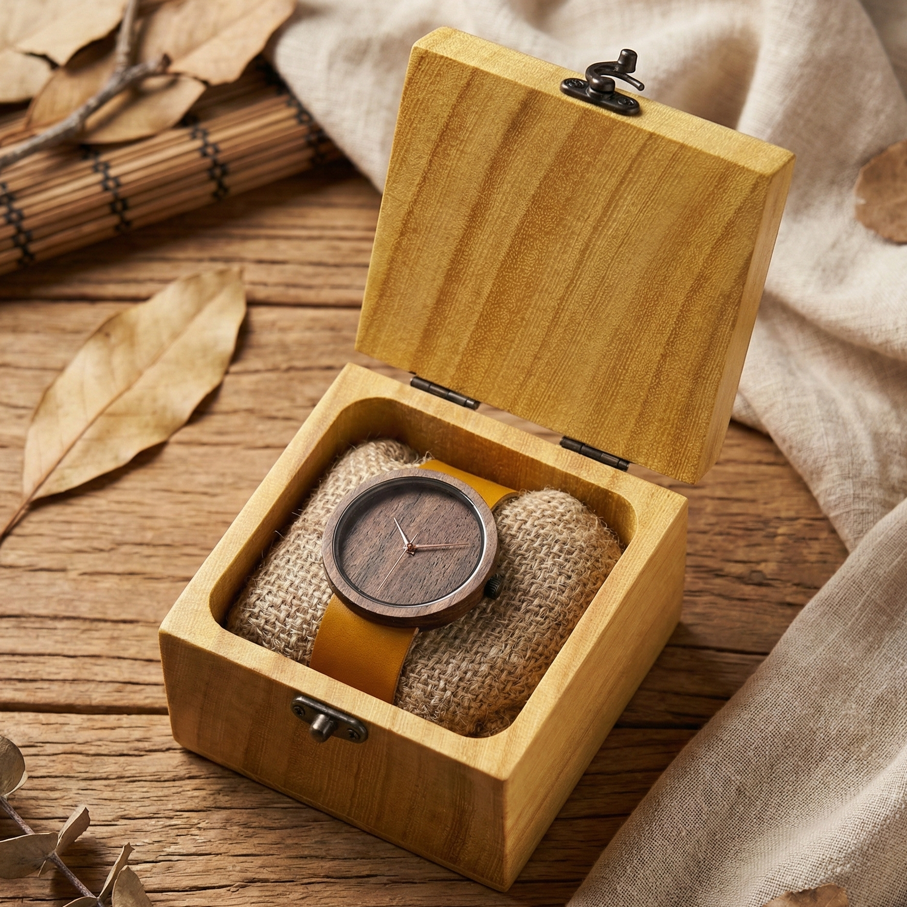 Modern ve sade erkek hediyesi arayanlar için şık ahşap kutusunda sunulan, ceviz ağacından üretilmiş Svenn Affogato kol saati.