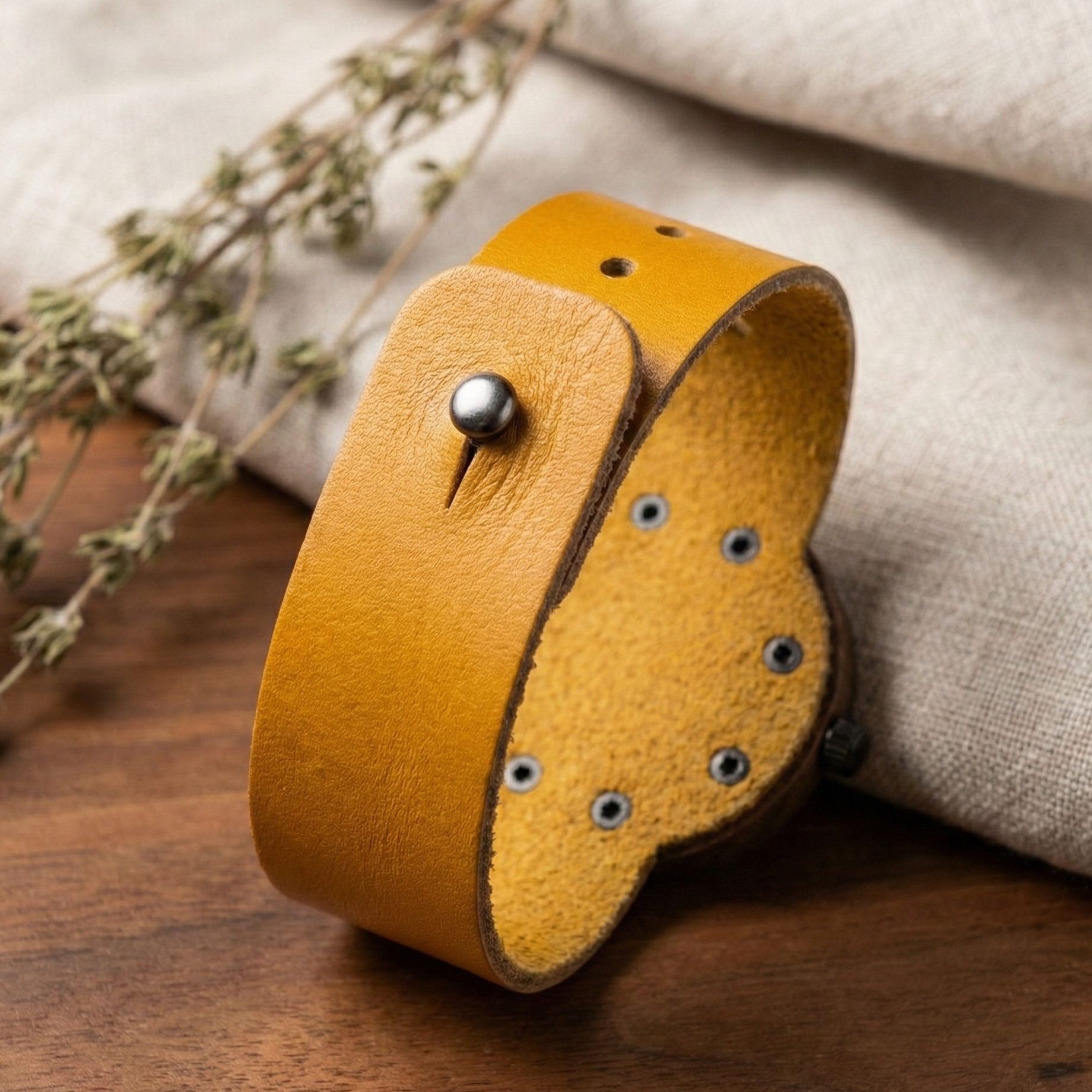 Svenn Minimalist Affogato modelinin deri kordonun dokusunu yansıtan arka yüzeyi; lazer kazıma ve isim yazdırmaya uygun, modern ve sade erkek saati detayı.